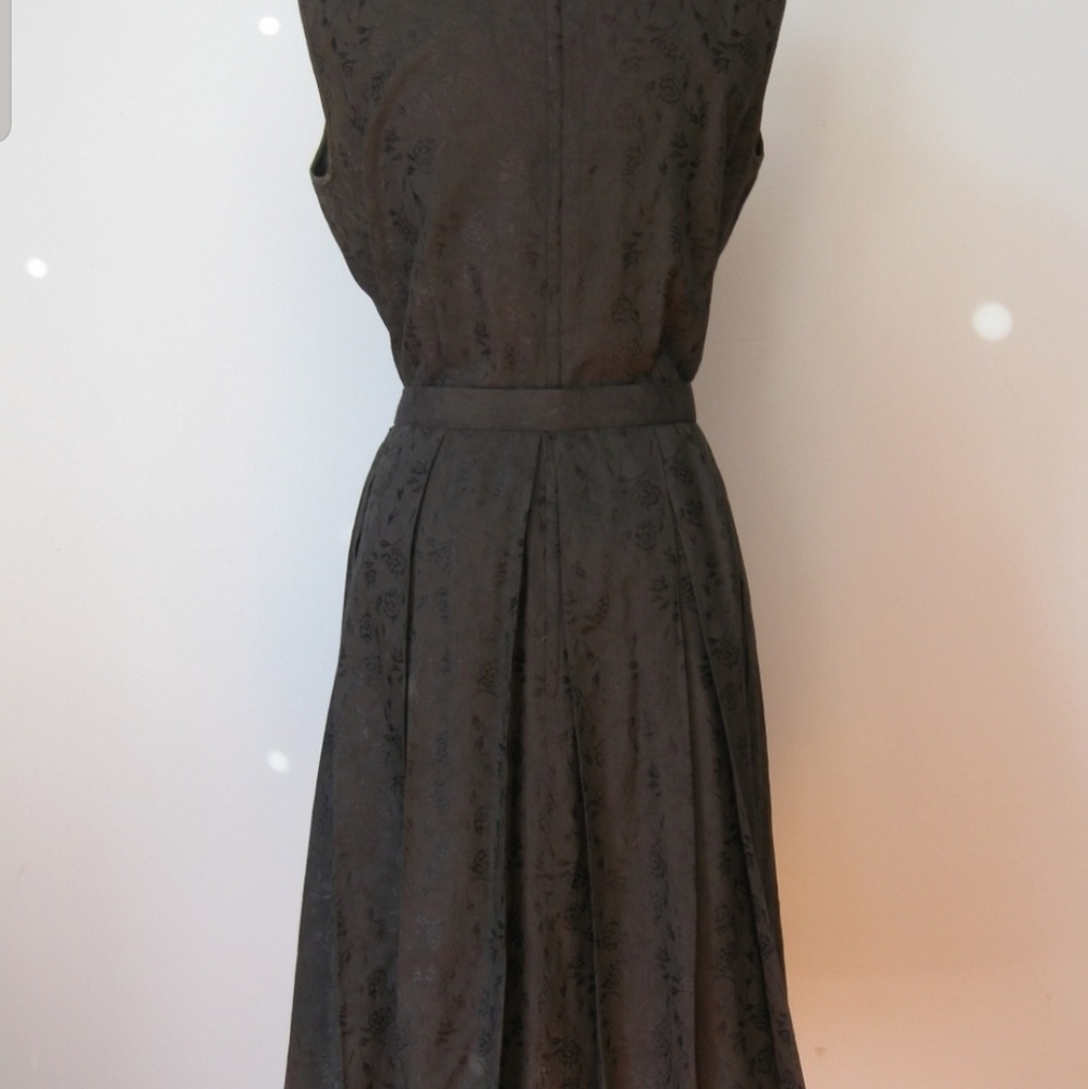 Vintage 1950's silk jacquard little black dress M - Picture 2 of 7
